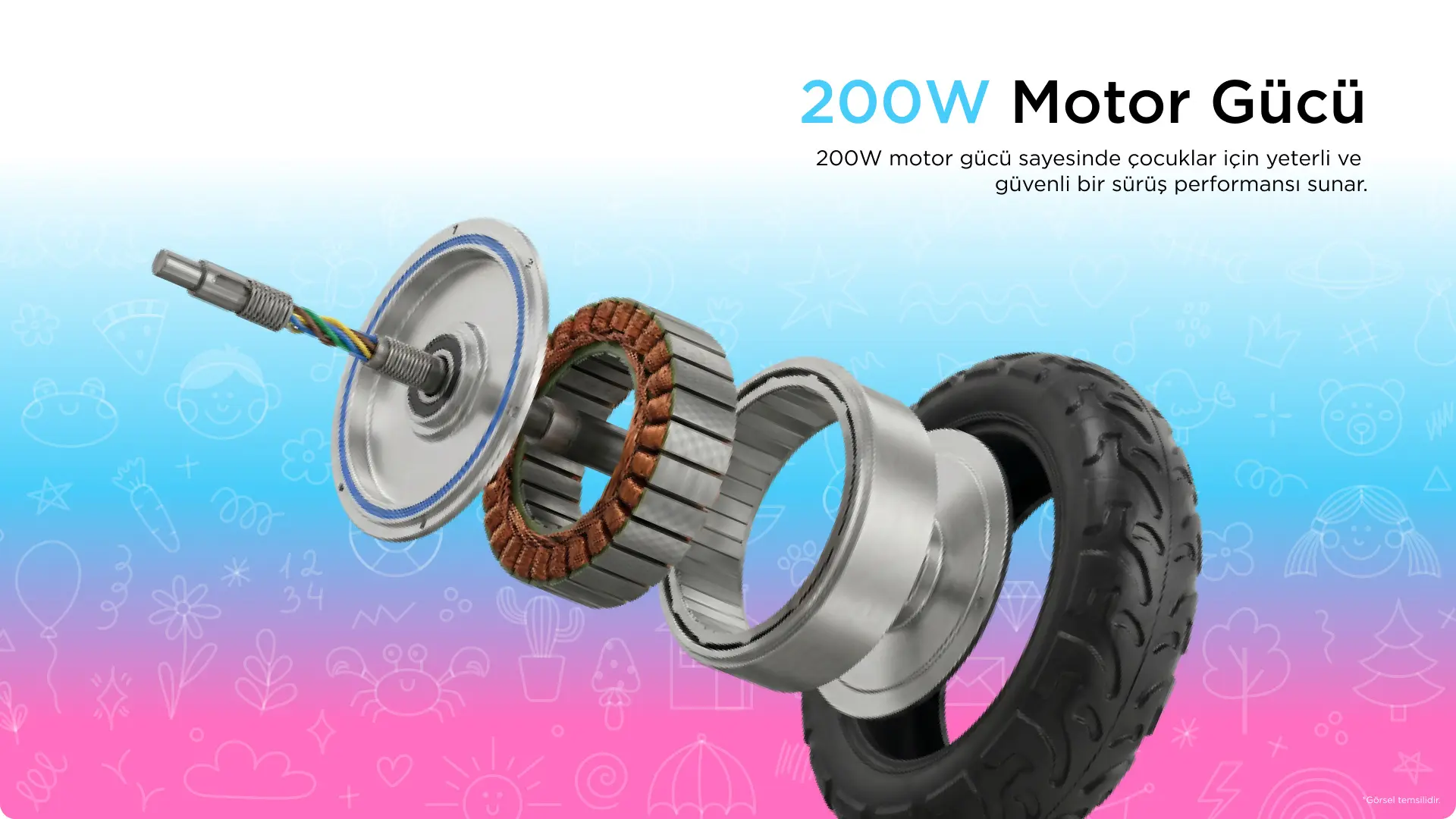 KX-03P 200W Elektrikli Çocuk Scooter 200 W Motor Gücü